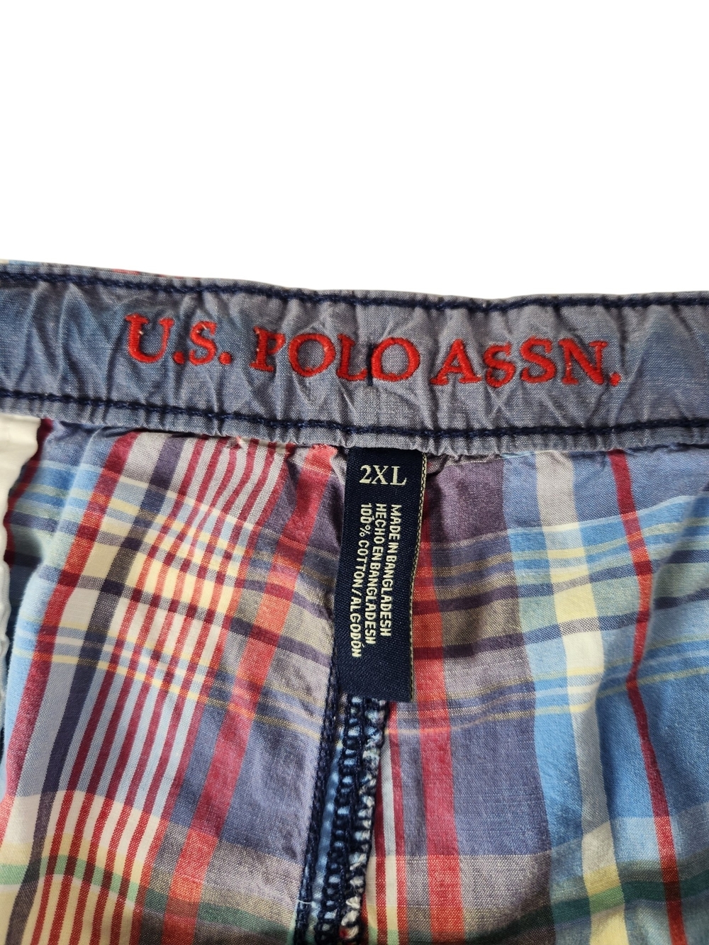 U.S. Polo Assn Men’s Plaid Pull On Drawstring Shorts 2XL Blue Red Cotton Preppy - Picture 5 of 12